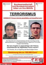 德国联邦检察官办公室当地时间12月21日发布通缉令，悬赏至多10万欧元给予提供有关突尼斯嫌疑人阿尼斯·阿米尔(Anis Amir)线索的民众。阿尼斯·阿米尔现年24岁，被怀疑与周一发生柏林圣诞夜市的恐怖袭击有关，德国警方在袭击中嫌犯所使用的卡车内找到了阿米尔的身份证件。德国检方在悬赏声明中提醒民众“该男子十分暴力且携带武器”。 - 浙江网