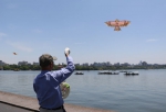 图为：一位市民在杭州西湖白堤上放风筝。 - 浙江新闻网