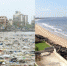 过去的“垃圾沙滩”（左）和清理完毕的沙滩（右）。图片来源：联合国环境署 - 浙江新闻网