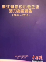 图为《浙江省新设小微企业活力指数报告(2014-2016)》 胡哲斐 摄 - 浙江新闻网